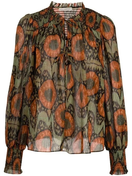 Ulla Johnson Tops - Ulla Johnson Anita Abstract Print Metallic Blouse Tie Neck NWOT Size 2